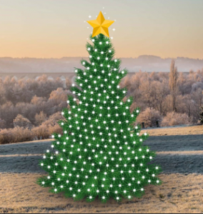Saint Michael's virtual Christmas tree against a backdrop of the Crimple valley